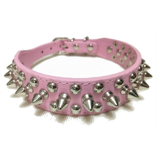 Leren Halsband met Spikes roze